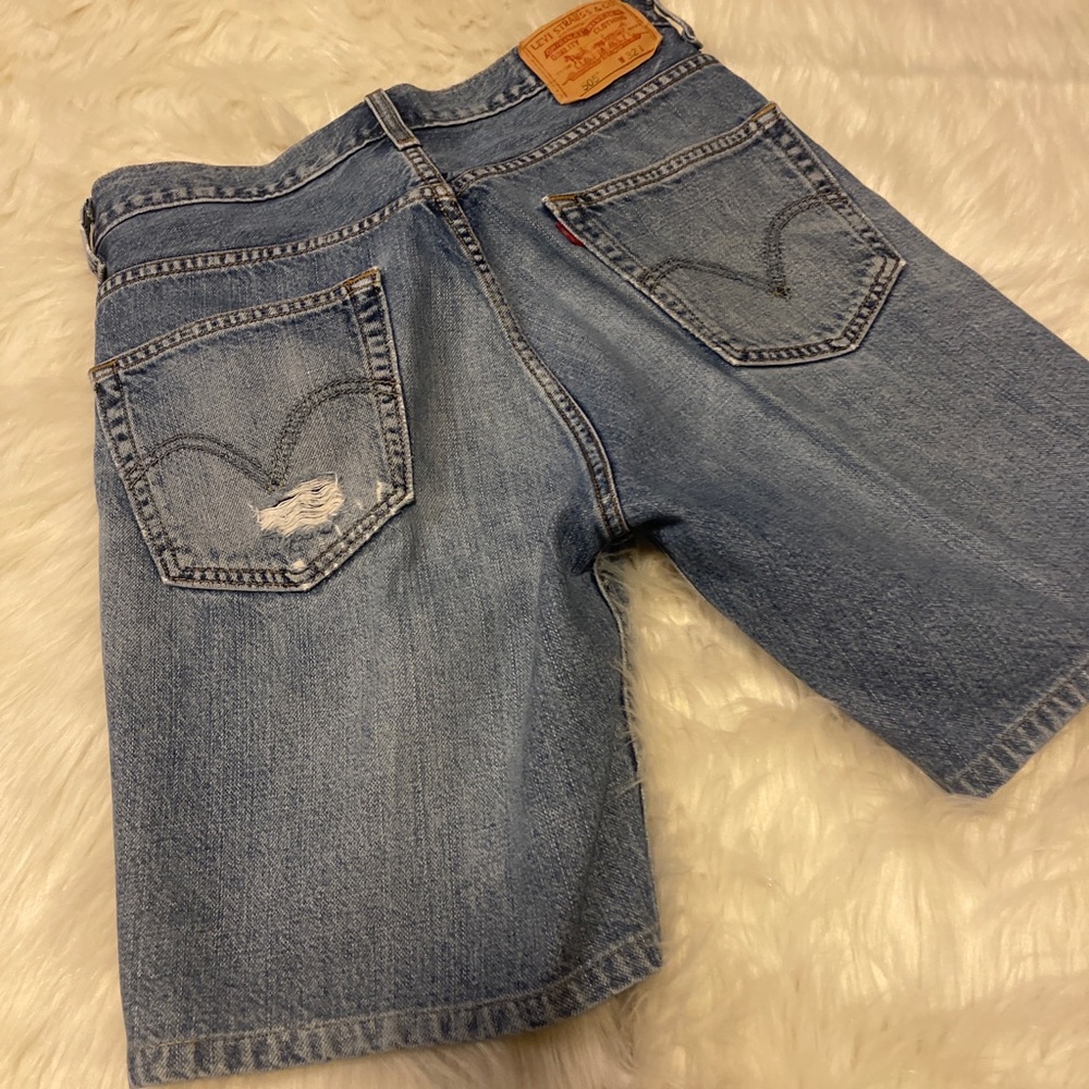 VINTAGE Levis 505 Jean Shorts 32 Blue Denim Mens Y2K Distressed